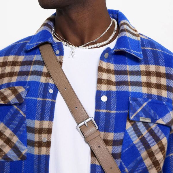 Represent Intial Print Flannel Overshirt Kobalt