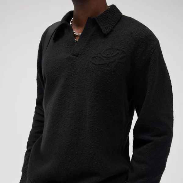 Represent Knitted Longsleeve Polo Zwart