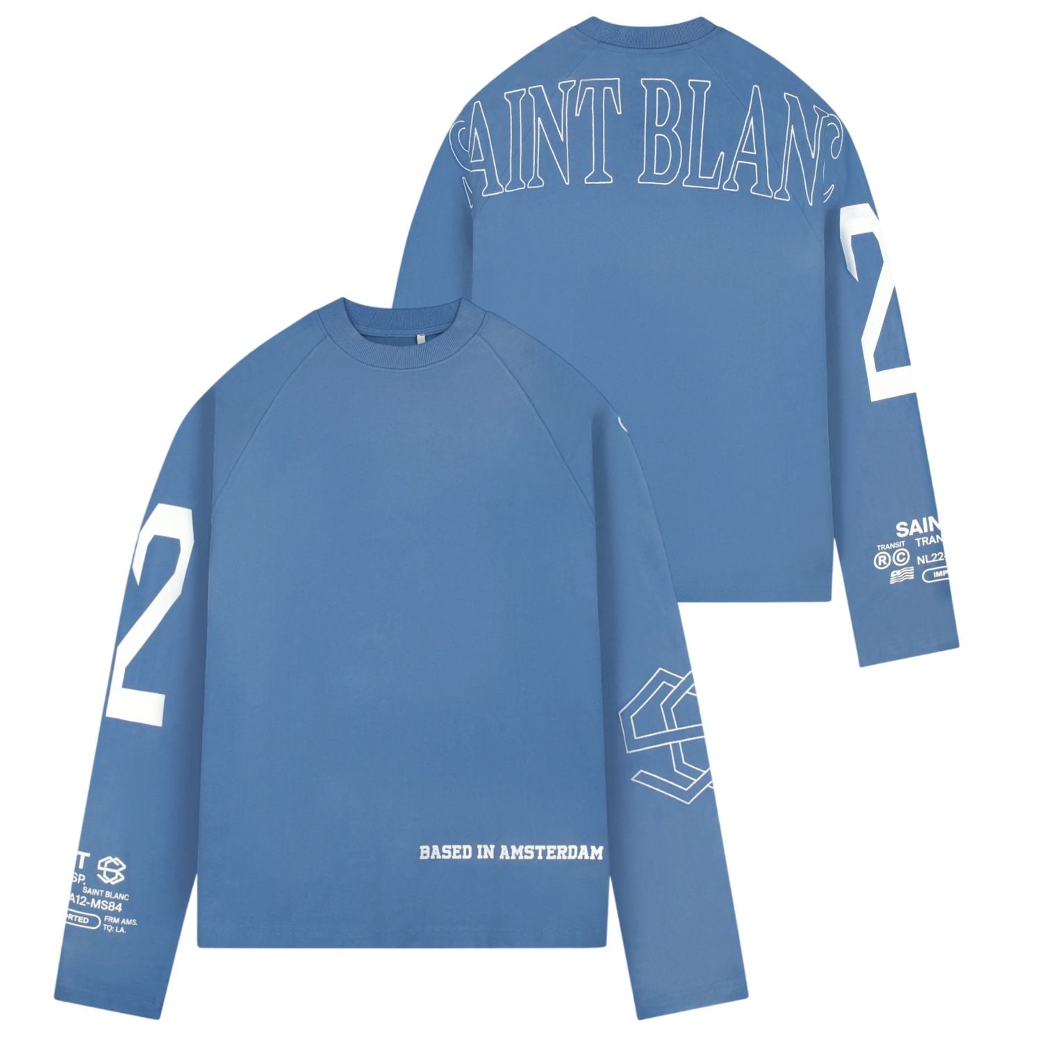 Saint Blanc Multi Logo Raglan Longsleeve T-shirt Blauw