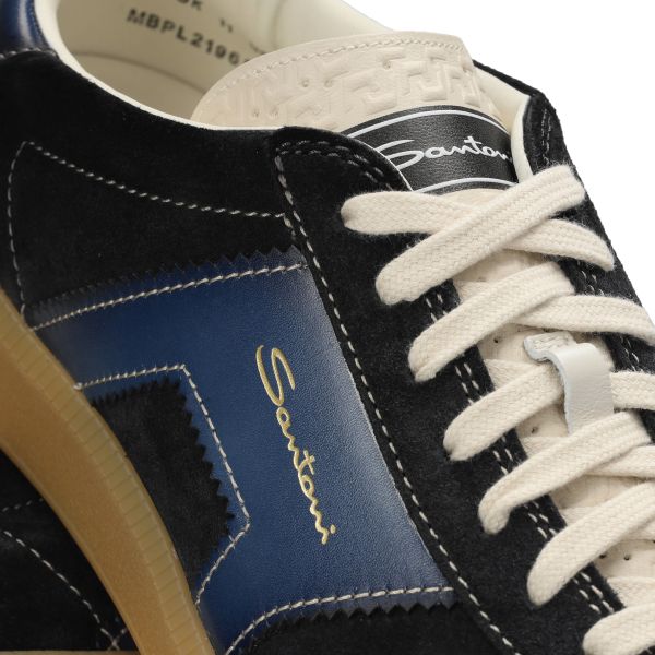Santoni Double Buckle Signature Olympic Suède Sneaker Navy
