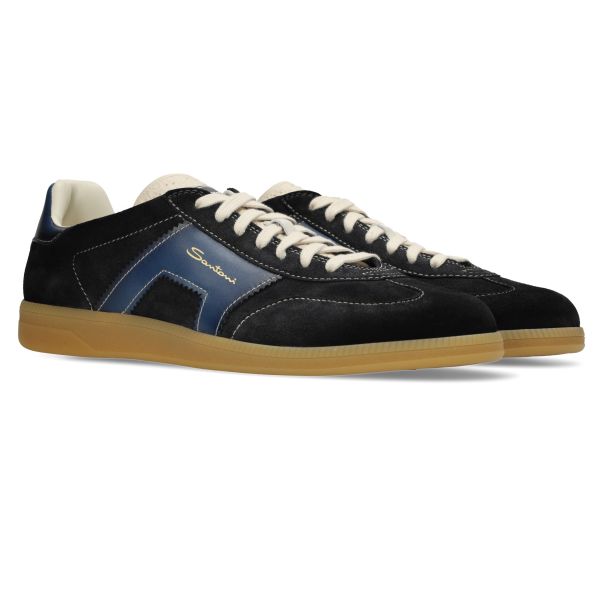 Santoni Double Buckle Signature Olympic Suède Sneaker Navy