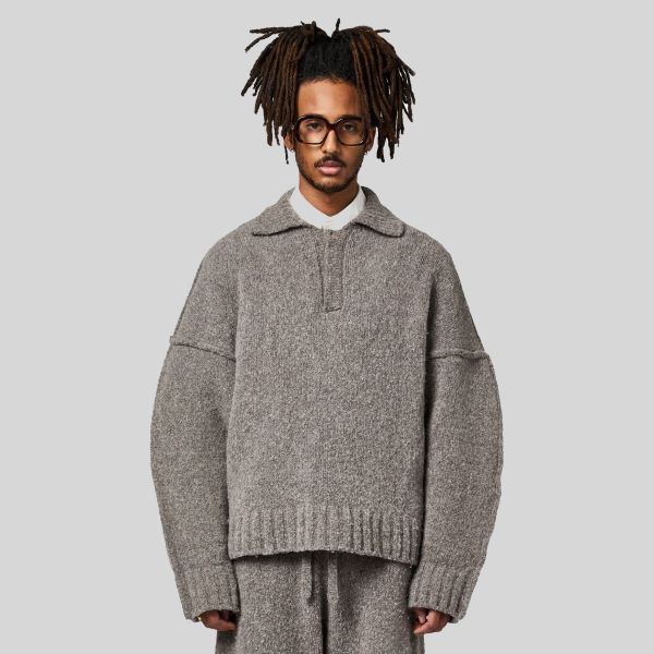Seventh Wool Knit Polo Sweater Antraciet