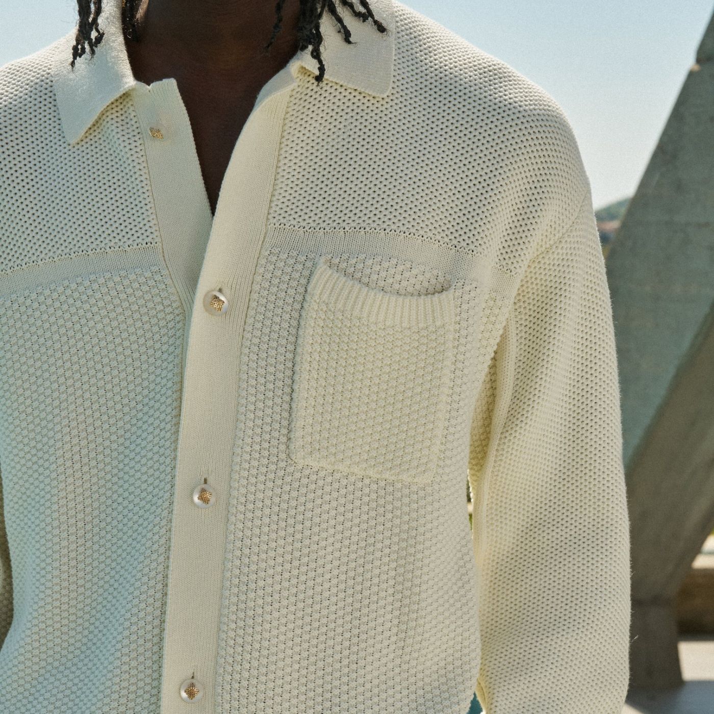 The Couture Club Contrast Knit Crochet Overhemd Off White