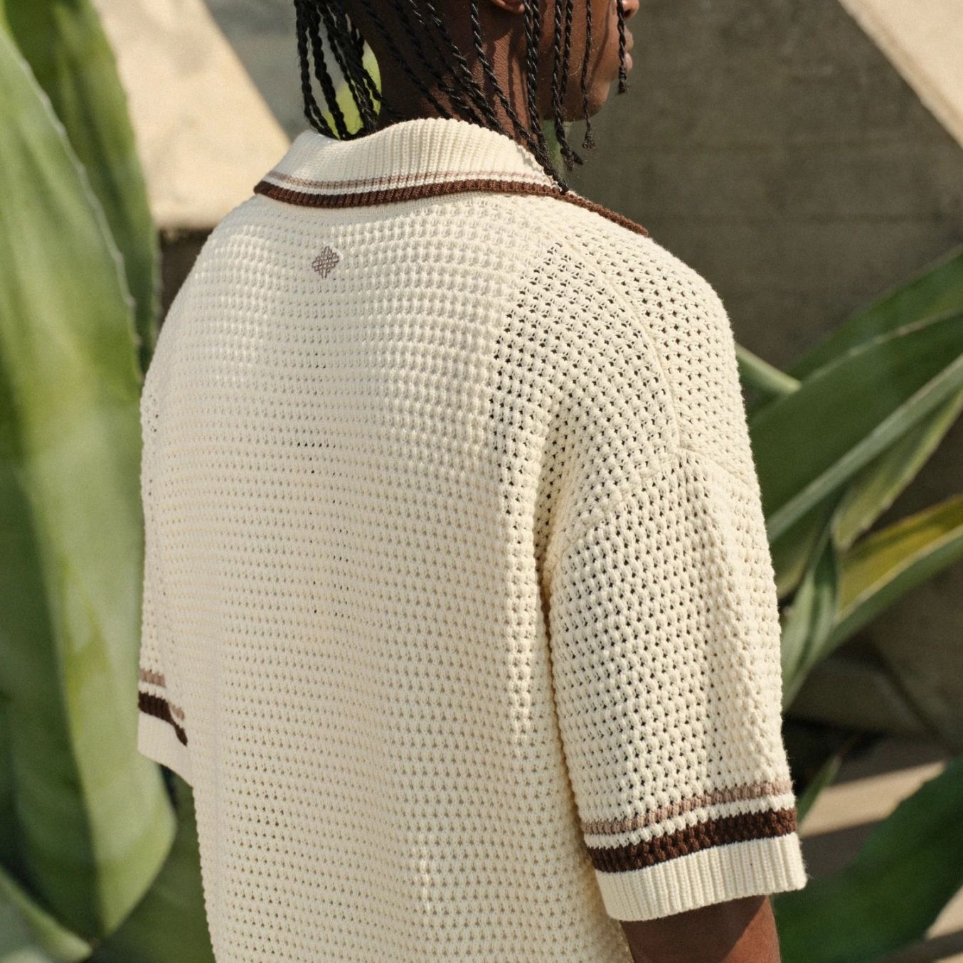 The Couture Club Crochet Knitted Stripe Overhemd Off White