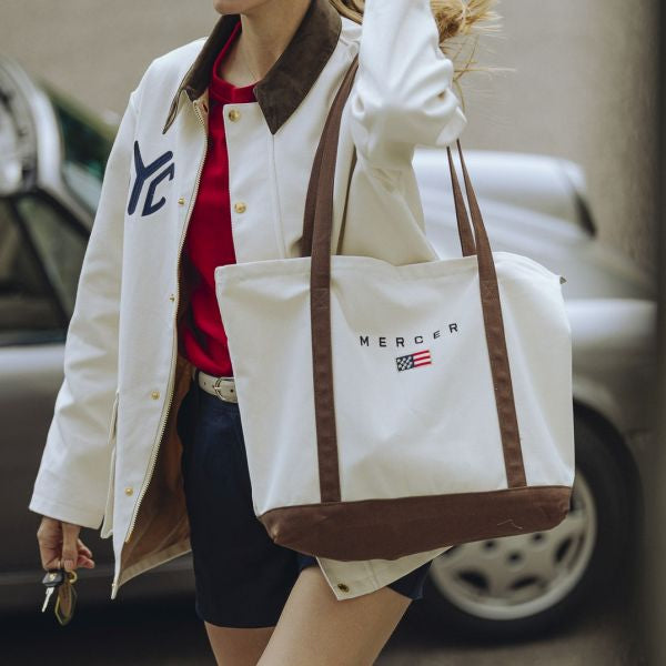 The Mercer Brand Canvas Bag Wit/Bruin