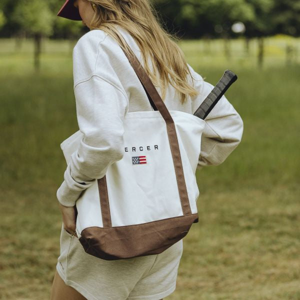 The Mercer Brand Canvas Bag Wit/Bruin