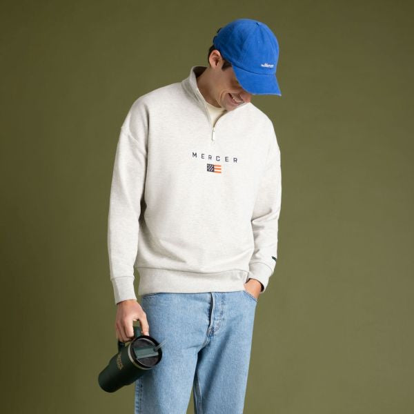 The Mercer Brand Quarter Zip Sweater Grijs