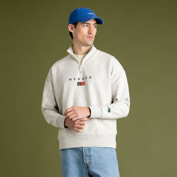 The Mercer Brand Quarter Zip Sweater Grijs