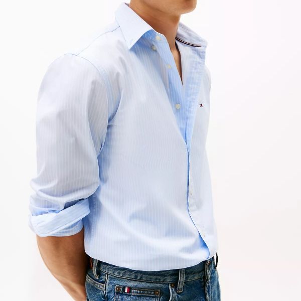 Tommy Hilfiger Core Hairline Popline Overhemd Licht Blauw