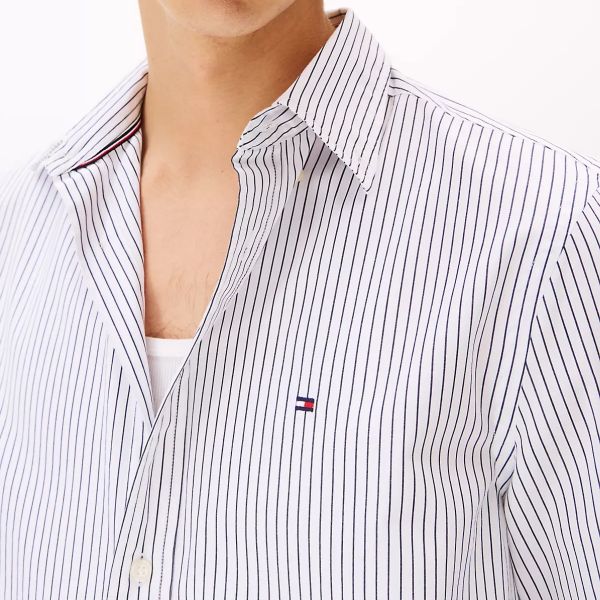 Tommy Hilfiger Core Hairline Popline Overhemd Wit/Blauw
