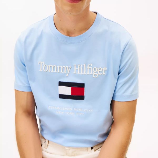Tommy Hilfiger Embro Flag T-shirt Licht Blauw
