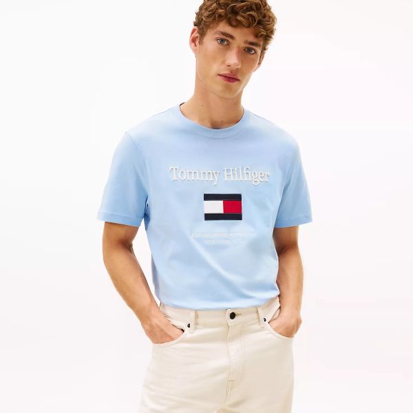 Tommy Hilfiger Embro Flag T-shirt Licht Blauw