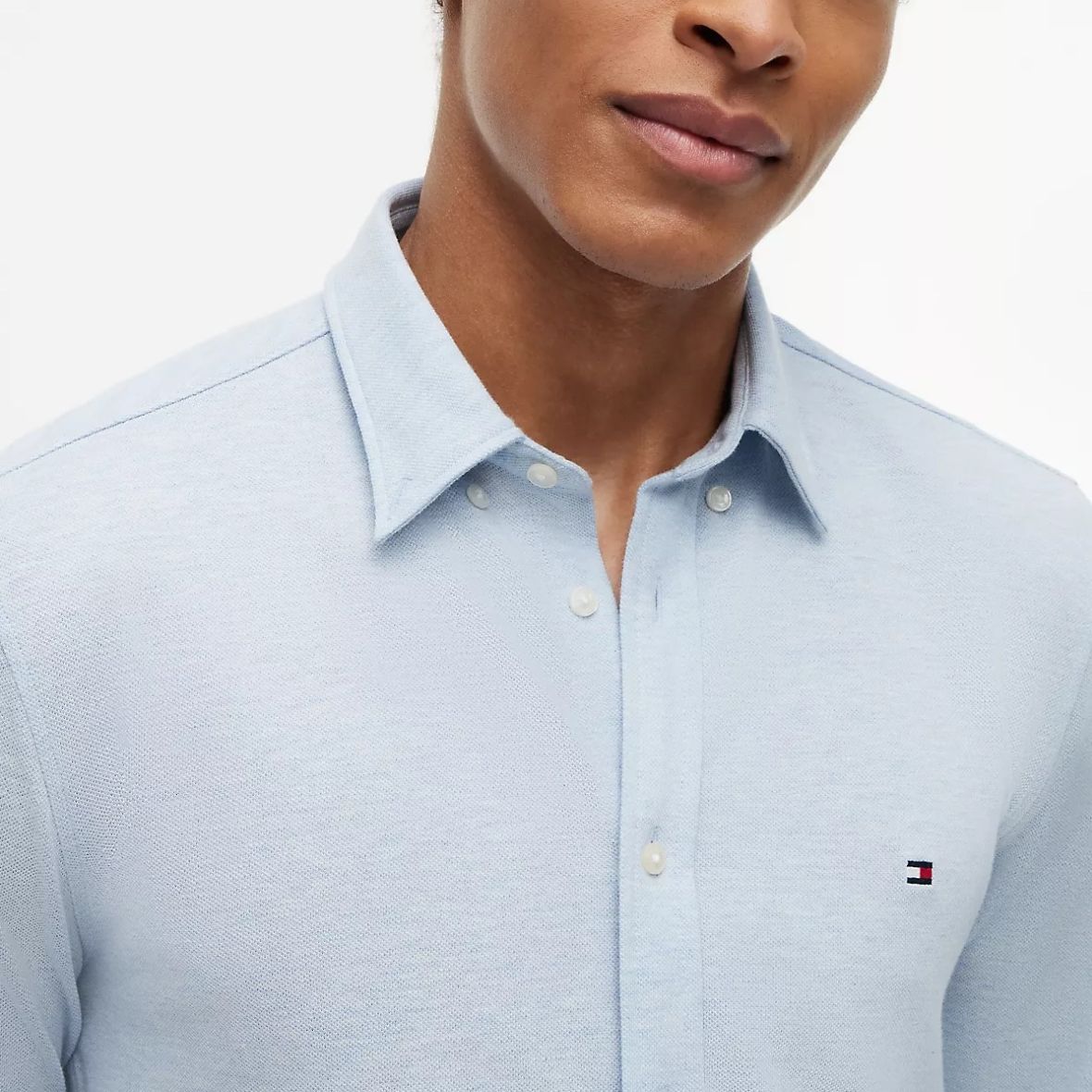 Tommy Hilfiger Knit Pique Feather Overhemd Licht Blauw