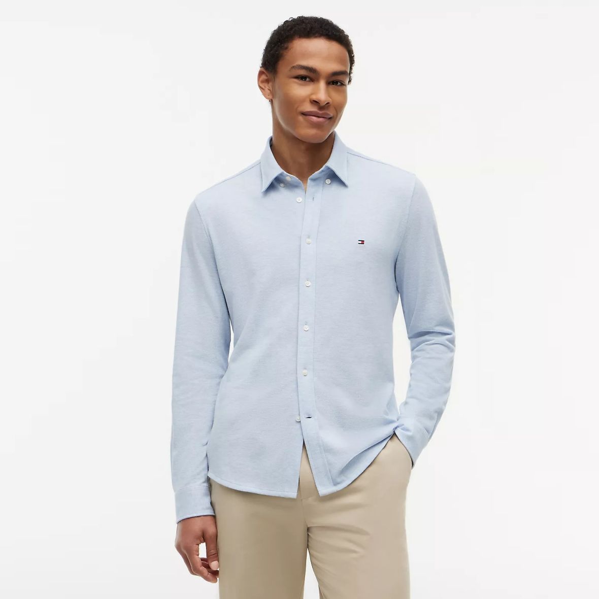 Tommy Hilfiger Knit Pique Feather Overhemd Licht Blauw