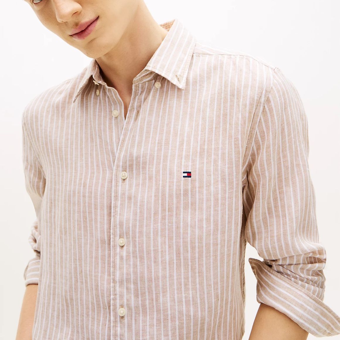 Tommy Hilfiger Linen Bengal Stripe Overhemd Beige
