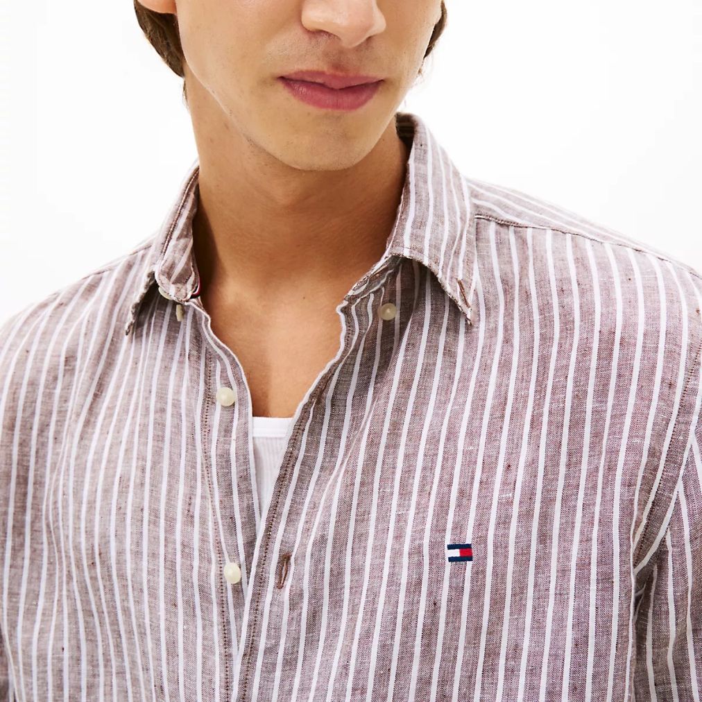 Tommy Hilfiger Linen Bengal Stripe Overhemd Bruin