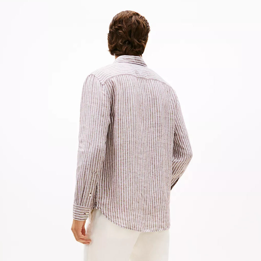Tommy Hilfiger Linen Bengal Stripe Overhemd Bruin
