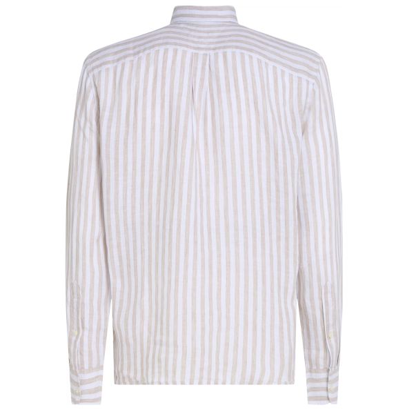 Tommy Hilfiger Linen Essential Stripe Overhemd Beige/Wit