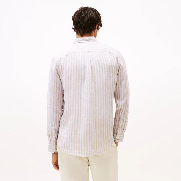 Tommy Hilfiger Linen Essential Stripe Overhemd Beige/Wit