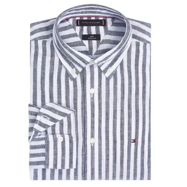 Tommy Hilfiger Linen Essential Stripe Overhemd Navy/Wit