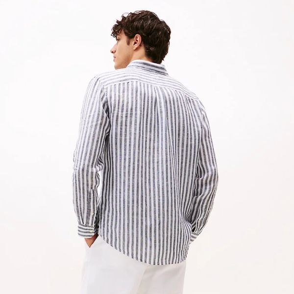 Tommy Hilfiger Linen Essential Stripe Overhemd Navy/Wit