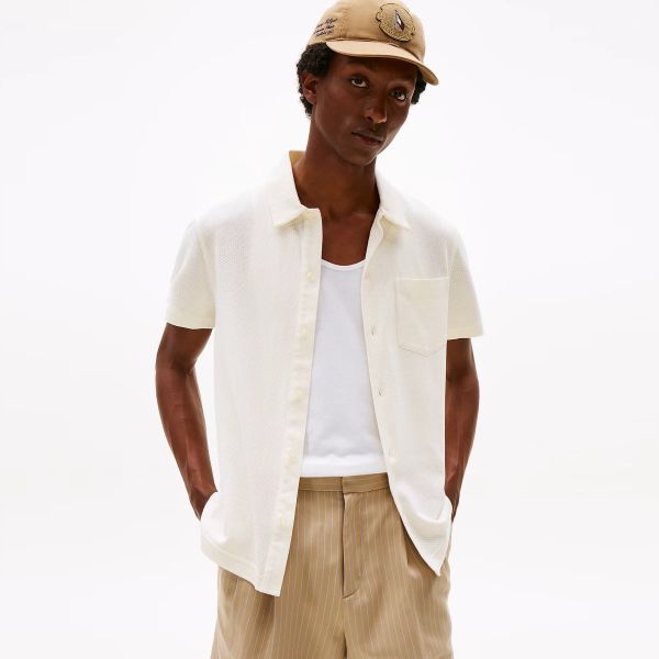 Tommy Hilfiger Open Knit Full Plack Overhemd Off White