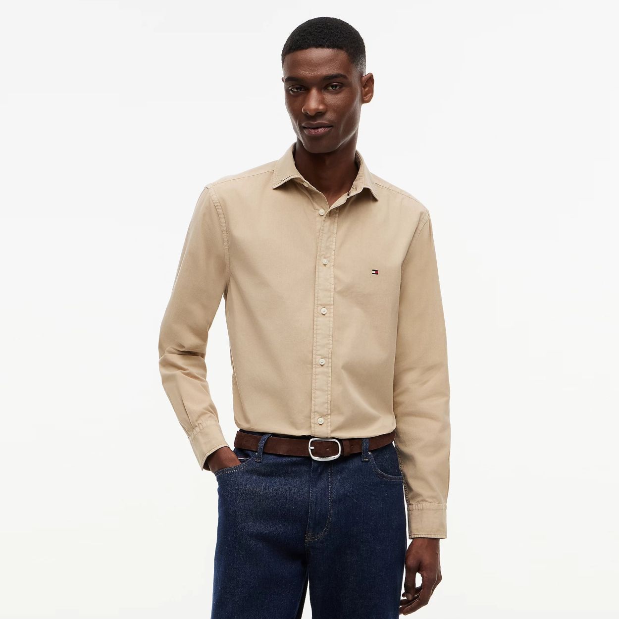 Tommy Hilfiger Washed Poplin Overhemd Beige