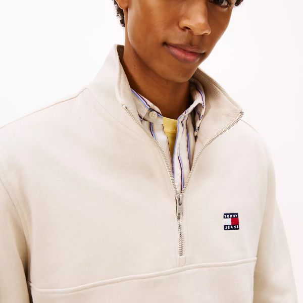 Tommy Jeans Regular Badge Quarter Zip Sweater Off White