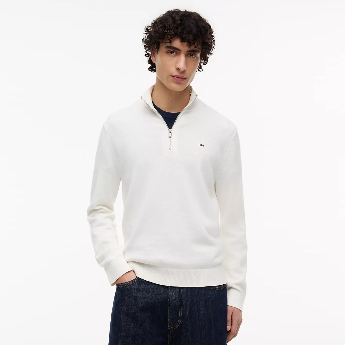 Tommy Jeans Slim Essential Quarter Zip Sweater Off White