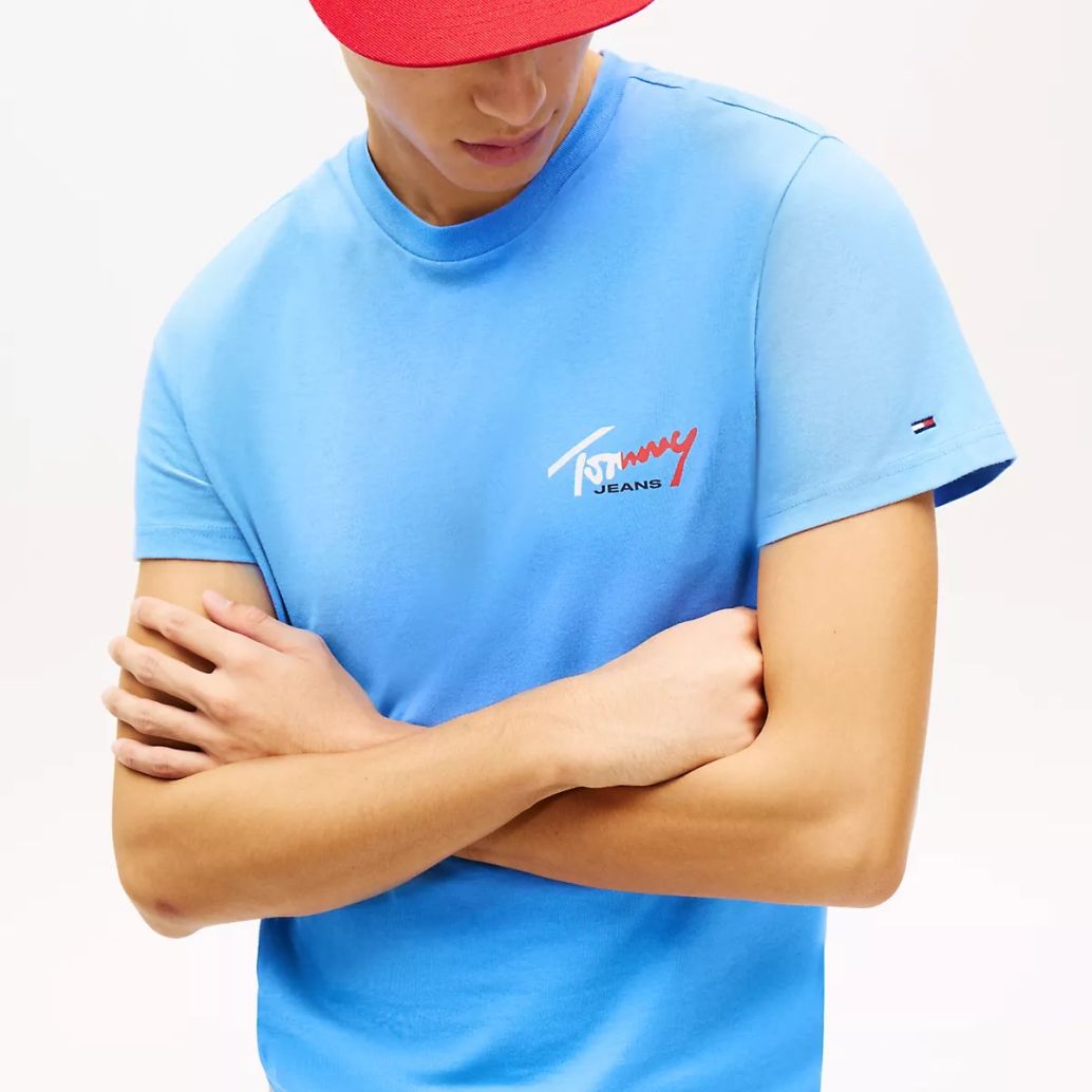 Tommy Jeans Slim Sign Chest T-shirt Blauw