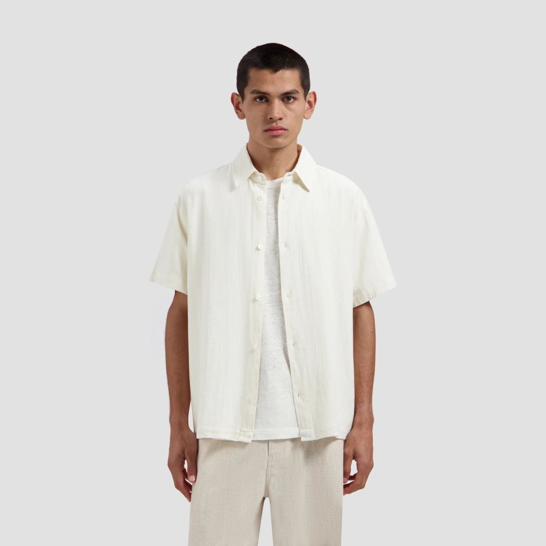 Olaf Textured Stripe Boxy Overhemd Off White