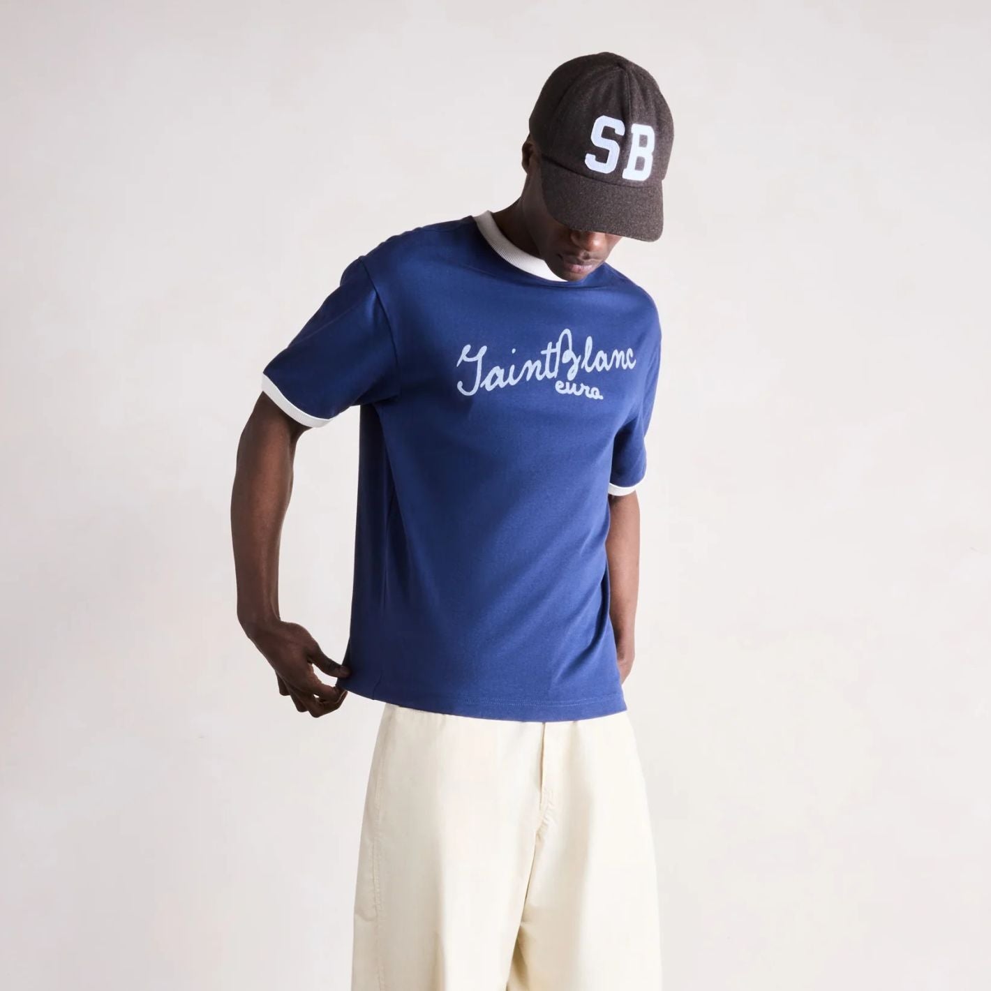 Saint Blanc Scribble Ringer T-shirt Donker Blauw
