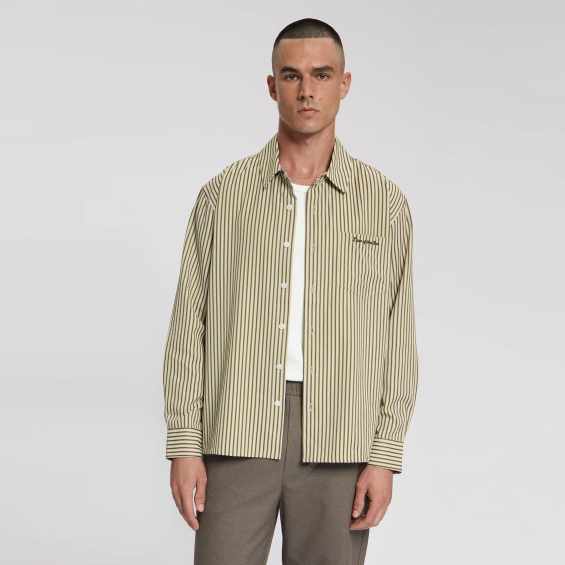 Law of the Sea Starboard Yarn Dyed Striped Overhemd Beige/Groen