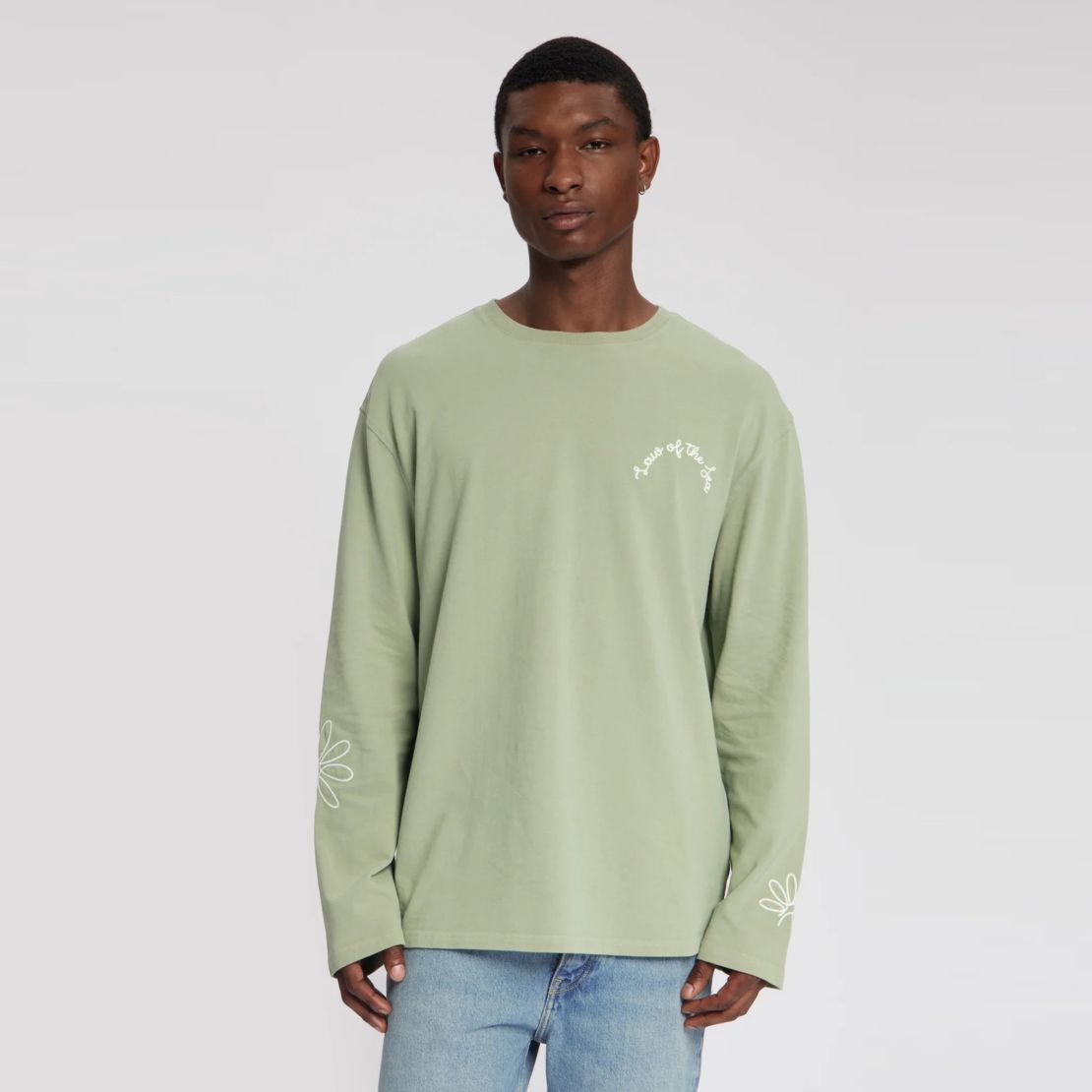 Law of the Sea Daisy Garment Dyed Longsleeve T-shirt Licht Groen
