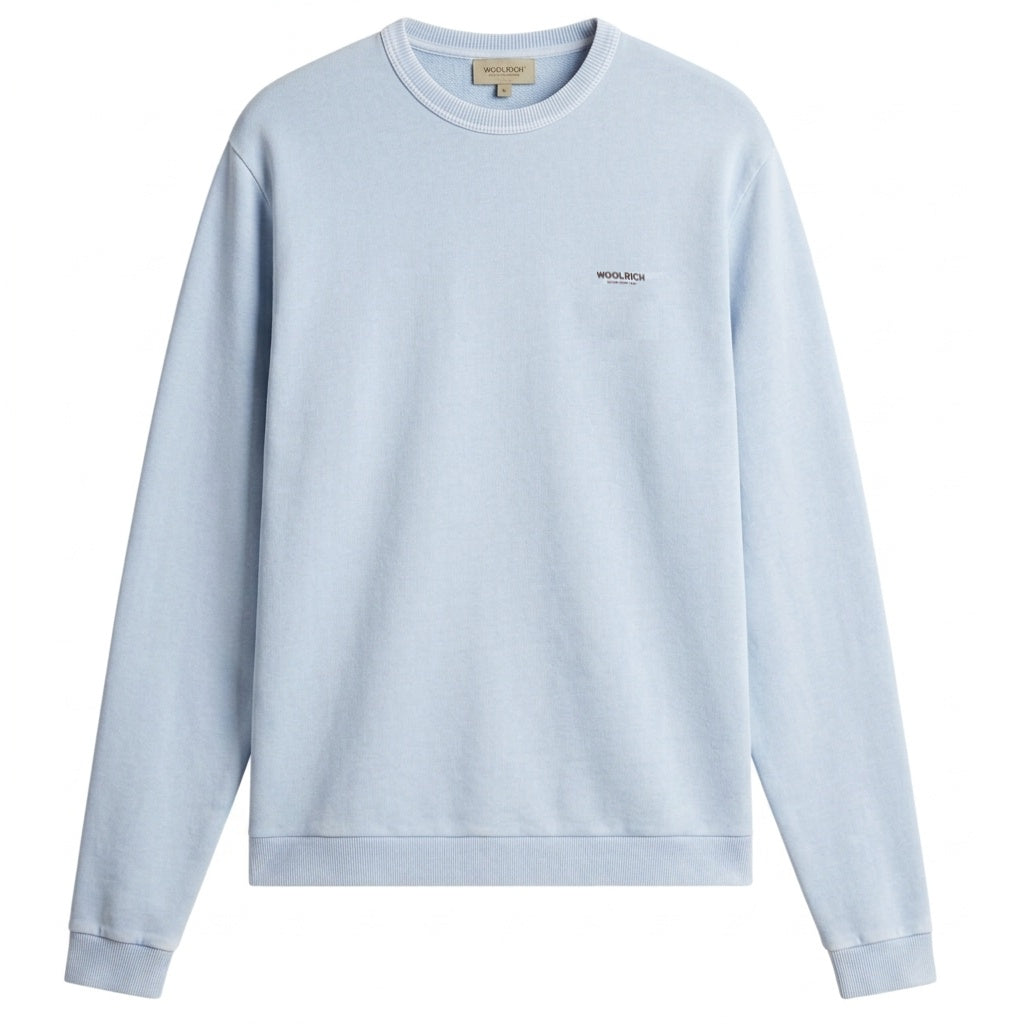 Woolrich Garment Dyed Logo Sweater Licht Blauw
