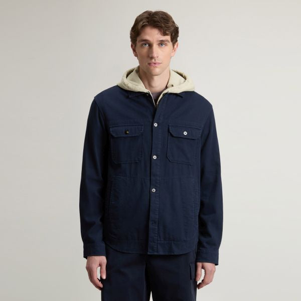 Woolrich Linen Blend Safari Overshirt Navy