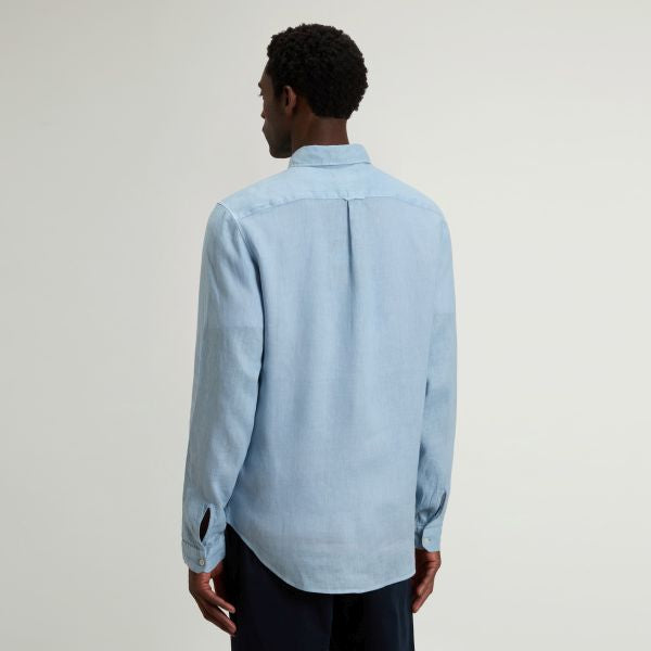 Woolrich Linen Overhemd Licht Blauw