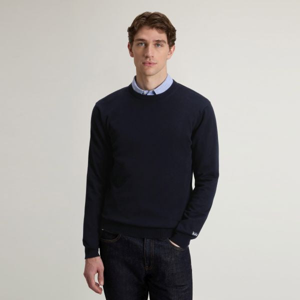 Woolrich Logo Cotton Sweater Navy