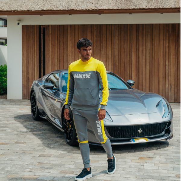 banlieue 3d crewneck trainingspak geel grijs 4