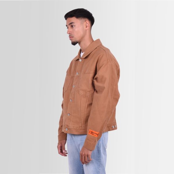 heron preston oversized canvas jacket tobacco bruin