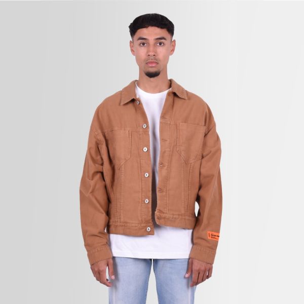 heron preston oversized canvas jacket tobacco bruin