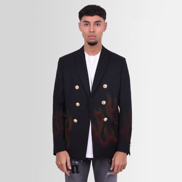 Palm Angels Burning Doublebreast Blazer Zwart