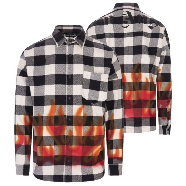 Palm Angels Burning Logo Overshirt Wit/Grijs/Zwart