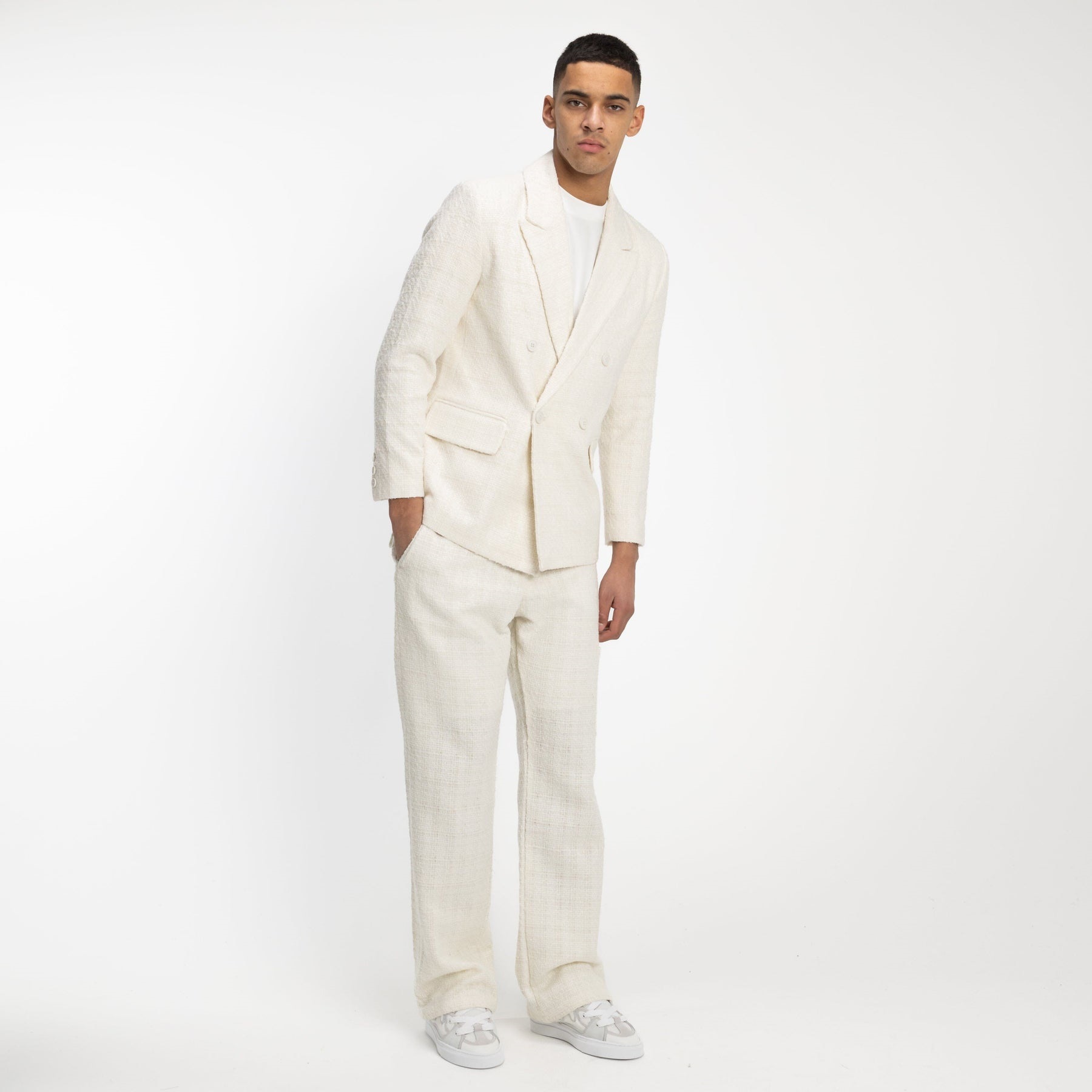 flaneur homme double breasted blazer beige