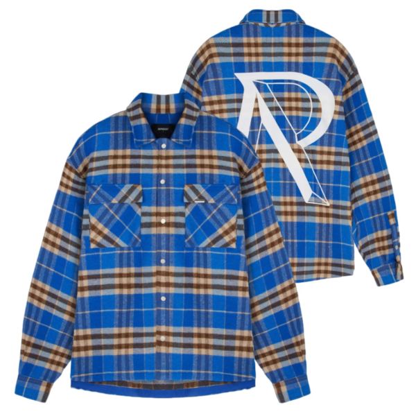 Represent Intial Print Flannel Overshirt Kobalt