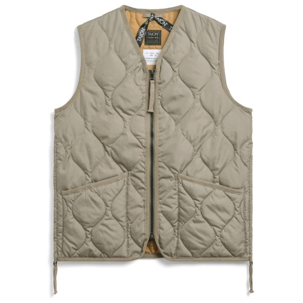 Taion Military Zip V Neck Down Vest Beige
