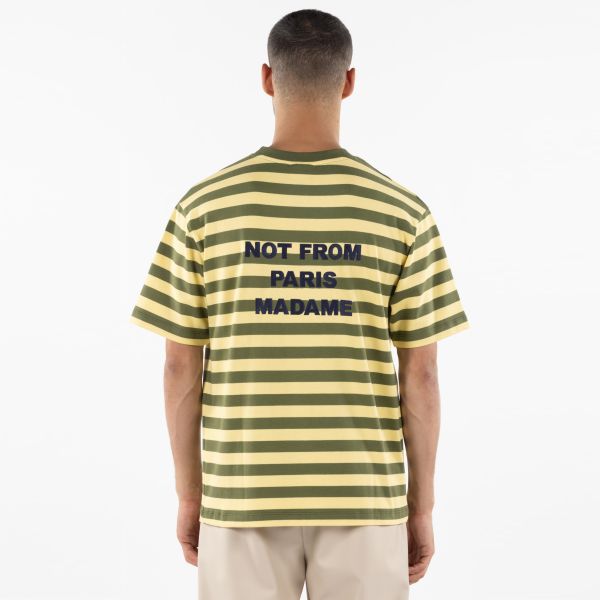 Drôle De Monsieur Slogan Rayè T-shirt Geel/Groen