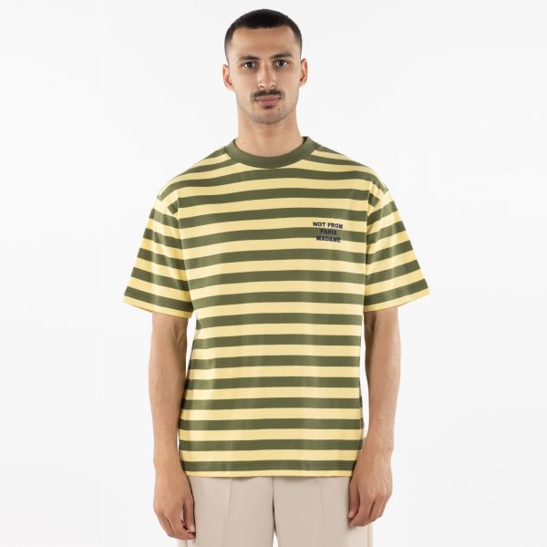 Drôle De Monsieur Slogan Rayè T-shirt Geel/Groen