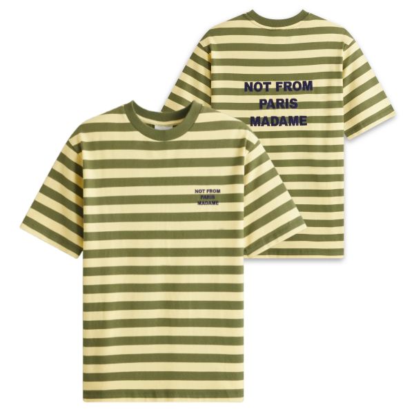 Drôle De Monsieur Slogan Rayè T-shirt Geel/Groen
