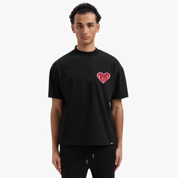Croyez Puffed Heart T-shirt Zwart
